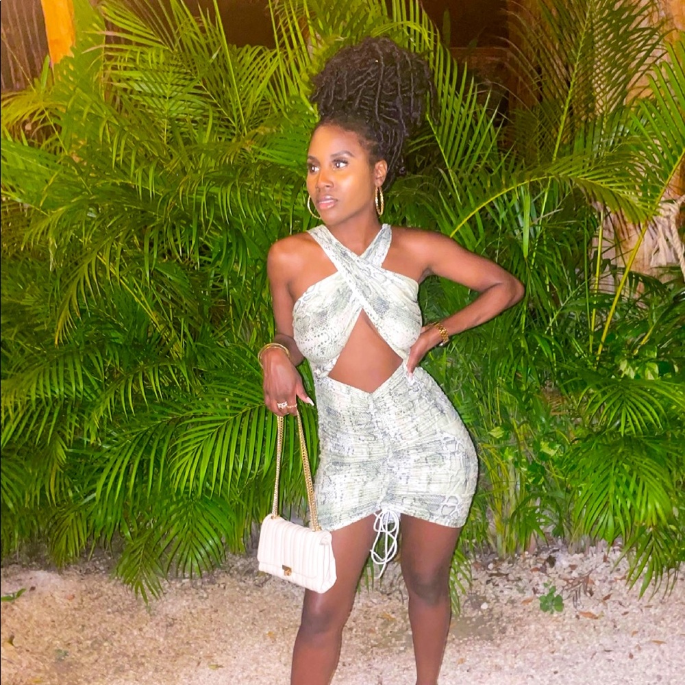 Cross Tie Wrap Dress Snake Skin